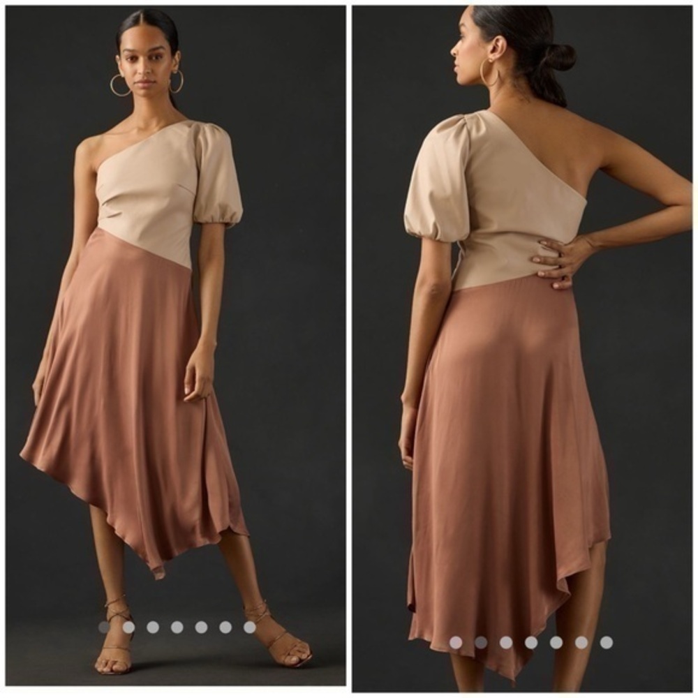 💋 Anthropologie faux leather one shoulder midi dress
